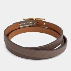 Pre Owned Hermes Brown Leather Harpy 3 Strap Bracelet