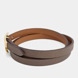 Pre Owned Hermes Brown Leather Harpy 3 Strap Bracelet