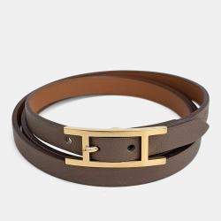 Pre Owned Hermes Brown Leather Harpy 3 Strap Bracelet