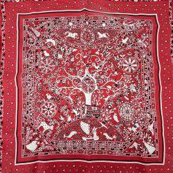Pre Owned Hermes Red Silk Peuple Du Vent Scarf