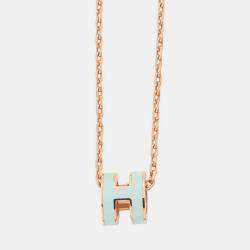 مملوكة مسبقًا Hermes Pop Ash Necklace Size Mini Vertpeppermint Gold Plated Lacquer