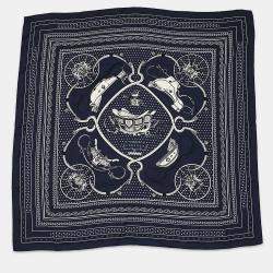 Pre Owned Hermes Giant Square Springs Size 140 Marine/White/Black  