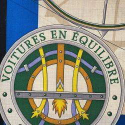 Pre Owned Hermes Giant Square Elaborate Carriage Voitures En Equilibre Fall/Winter 2023 Size 140 Black/Blue Cobalt/Natural Cashmere70% Silk30%