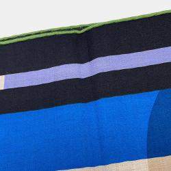 Pre Owned Hermes Giant Square Elaborate Carriage Voitures En Equilibre Fall/Winter 2023 Size 140 Black/Blue Cobalt/Natural Cashmere70% Silk30%