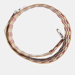 Pre Owned Hermes Bandouliere Maxi Quadrille Chai/Nata/Blue Plume/Gold Canvas Swift Leather Size 27.6"