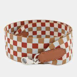 Pre Owned Hermes Bandouliere Maxi Quadrille Chai/Nata/Blue Plume/Gold Canvas Swift Leather Size 27.6"