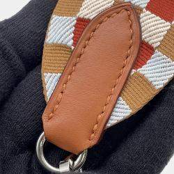 Pre Owned Hermes Bandouliere Maxi Quadrille Chai/Nata/Blue Plume/Gold Canvas Swift Leather Size 27.6"