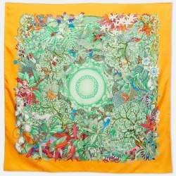 Pre Owned Hermes Orange/Green Au Coeur de la Vie Silk Scarf
