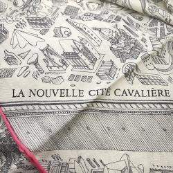 Pre Owned Hermes New Cit Cavaliere Size 140 White/Craie/Pink Cashmere70% Silk30%