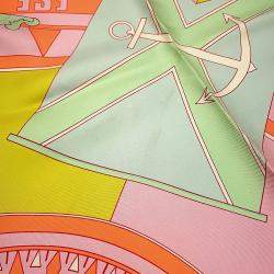 Pre Owned وشاح هيرمس كار كاري سيكستانت حرير مقاس 90 برتقالي/وردي/متعدد ا لألوان