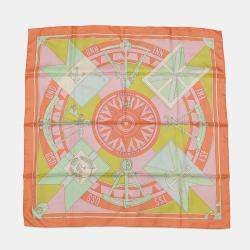 مملوكة مسبقًا Hermes Carre Sextants Sextant Size 90 Orange/Pink/Multicolor Silk