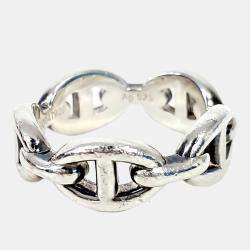 Pre Owned Hermès silver 925 Chandal ring EU 53 