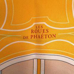 Pre Owned Hermes Carre Les Roues De Phaeton (Wheels Of A Four-Wheeled Carriage) Size 70 Orange Cui / Poodle / Soleil Silk100%