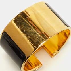 مملوكة مسبقًا Hermès Clic Clac H Black Enamel Gold Plated Extra Wide Bracelet