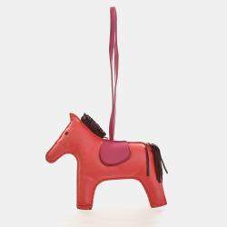 Pre Owned Hermes Rodeo GM Rose Jaipur Milo Lambskin Bag Charm