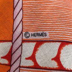 Pre Owned Hermes Giant Square Parcours Sans Faute - A Perfect Course Size 140 Orange/Corail/White Cashmere70% Silk30%