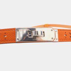 Pre Owned Hermes Kelly 18 Orange Epsom Calfskin Leather Adjustable Belt