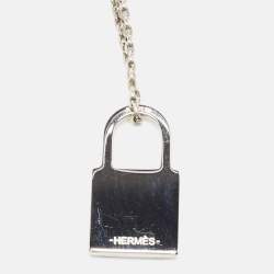 Pre Owned Hermès O'Kelly Leather Silver Tone Pendant Necklace