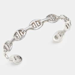 Pre Owned Hermès Chaine d'Ancre Enchainee Sterling Silver Cuff Bracelet LG