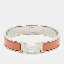 Pre Owned Hermes Clic H Enamel Palladium Plated Bracelet