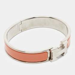Pre Owned Hermes Clic H Enamel Palladium Plated Bracelet