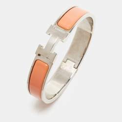 Pre Owned Hermes Clic H Enamel Palladium Plated Bracelet