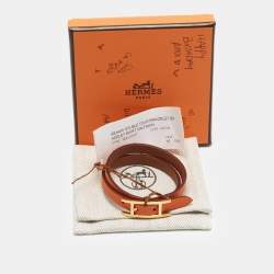 Pre Owned Hermès Behapi Leather Gold Plated Double Tour Bracelet 