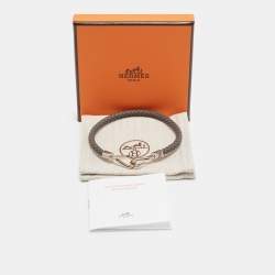 Pre Owned Hermès Jumbo H Leather Palladium Plated Bracelet