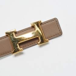 Pre Owned Hermès H 85 CM Reversible Buckle Belt Blanc/Etain Epsom and Swift Leather