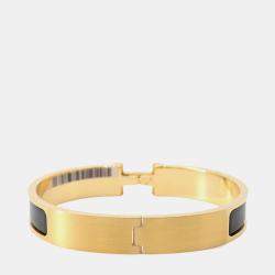 Pre Owned Hermes Clic H PM Black Enamel Gold Plated Women's Bracelet