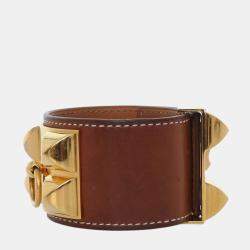 Pre Owned Hermes Collier De Chien Brown Gold Tone Bracelet