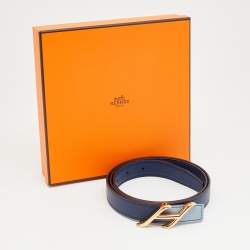 Pre Owned Hermes HDN 90 CM Reversible Buckle Belt Blue Ombre Swift and Epsom Leather
