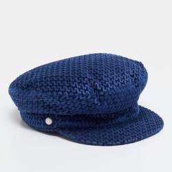 مملوكة مسبقًا Hermes Navy Blue Monogram Jacquard Cap Size 58