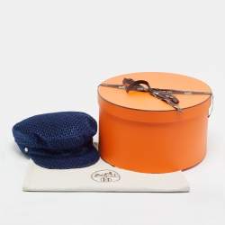 مملوكة مسبقًا Hermes Navy Blue Monogram Jacquard Cap Size 58