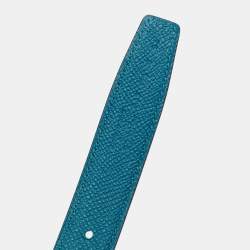 مملوكة م سبقًا Hermès Constance 75 CM Reversible Buckle Belt Deep Bleu/Vert Bosphore Swift and Epsom Leather