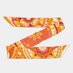 Pre Owned Hermès Orange Rose de Compas Silk Twilly