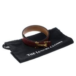 Pre Owned Hermes Brown Porosus Crocodile Gold Grooved Finished H Buckle Belt 85cm