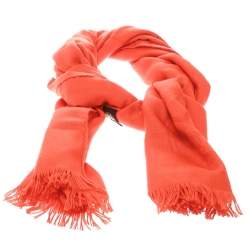 Pre Owned Hermes Bright Orange Silk and Cashmere Jacquard New Libris Stole