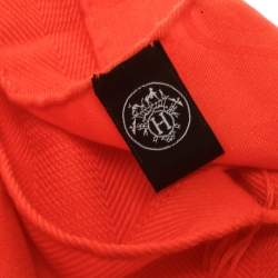 Pre Owned Hermes Bright Orange Silk and Cashmere Jacquard New Libris Stole