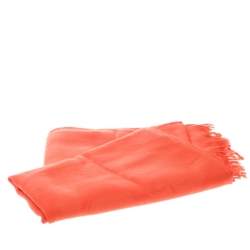 Pre Owned Hermes Bright Orange Silk and Cashmere Jacquard New Libris Stole