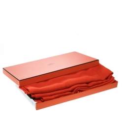 Pre Owned Hermes Bright Orange Silk and Cashmere Jacquard New Libris Stole