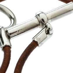 Pre Owned Hermes Glenan Brown Leather Double Wrap Toggle Bracelet