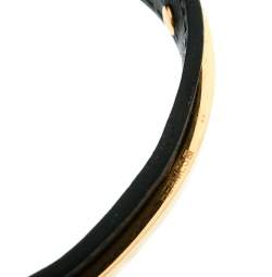 Hermes Black Leather Gold Plated Open Cuff Bracelet