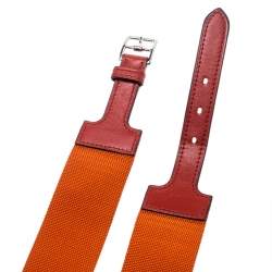 Pre Owned Hermes Orange Nylon and Leather Belt Size 90 CM