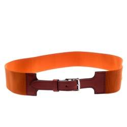 Pre Owned Hermes Orange Nylon and Leather Belt Size 90 CM