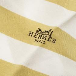 Pre Owned Hermes Yellow and White Stripe Printed Silk Diamond Scarf