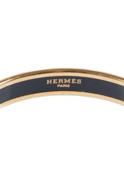 Pre Owned Hermes Multicolor Chain Print Enamel Gold Plated Narrow Bangle Bracelet