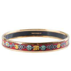 Pre Owned Hermes Multicolor Chain Print Enamel Gold Plated Narrow Bangle Bracelet