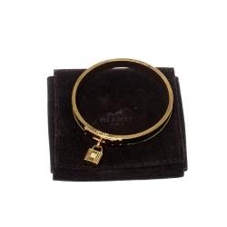Pre Owned Hermes Kelly Lock Cadena Green Lizard Skin Gold Plated Bangle Bracelet