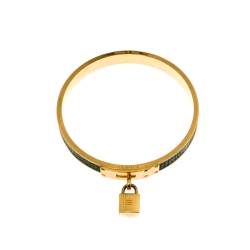 Pre Owned Hermes Kelly Lock Cadena Green Lizard Skin Gold Plated Bangle Bracelet